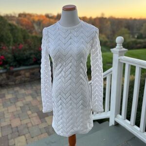 Diane Von Furstenberg White Chevron Long Sleeve Dress